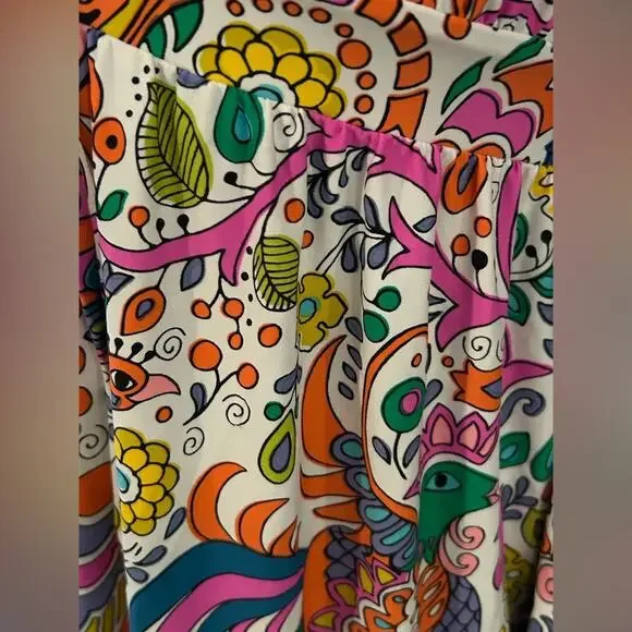 NWOT trina Turk caftan tunic beach swimsuit coverup lace up paisley pattern s XS - Picture 9 of 13